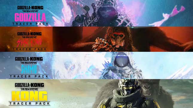 Ein Bild zeigt alle vier Premium-DLC-Pakete mit Kong-Thema in Call of Duty. 